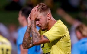David Ball of the Phoenix reacts after a missed chance during the A-League match,  Sydney FC v Wellington Phoenix at Netstrata Jubilee Stadium, Monday 8th February 2021.