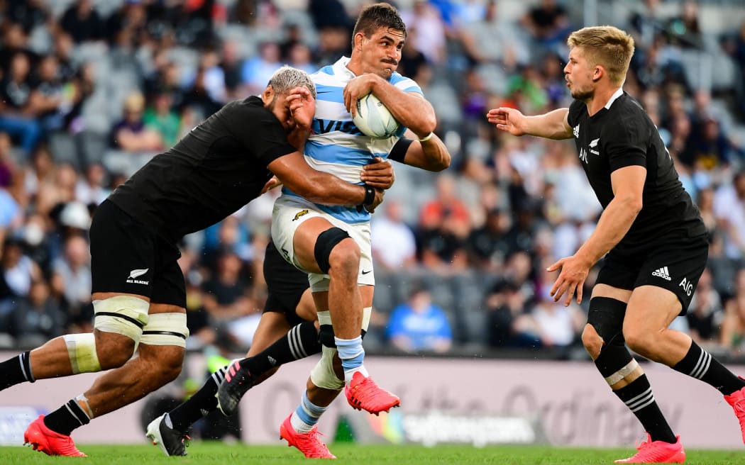 Pumas skipper Pablo Matera on the burst against the All Blacks.
Matera has been stripped of the captaincy and suspended along with two other players.