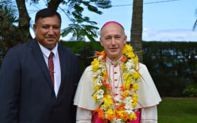 Cook Islands Queens Representative Tom Marsters and Archbishop Martin Krebs