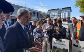 Winston Peters talks to gun owners protesting in Christchurch