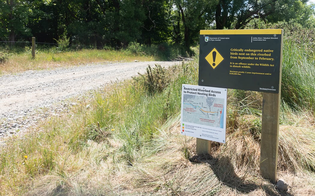 Department of Conservation sign at Ashley River. Supplied by Ashley-Rakahuri Rivercare Group