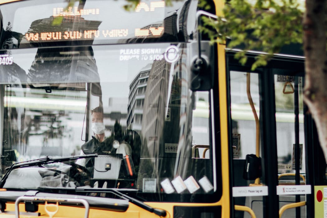 A bus driver during level 2 in Wellington on15 February 2021
