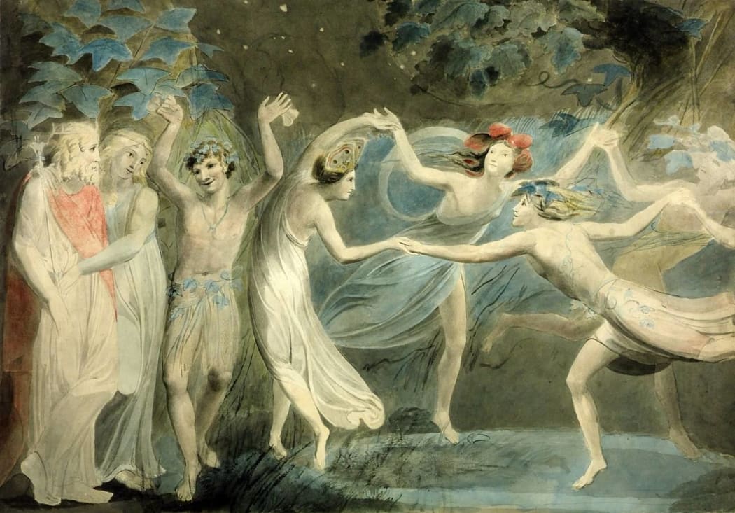 Oberon, Titania and Puck with Fairies Dancing by William Blake, c. 1786
