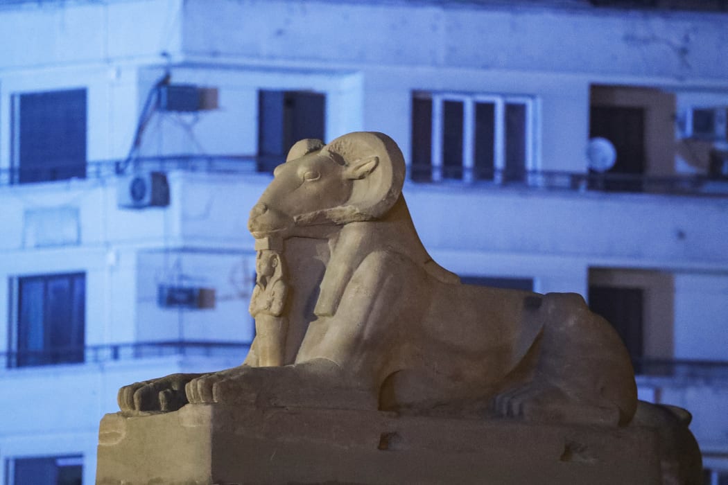 Four restored ancient sandstone sphinxes were unveiled before the parade. They were extracted from the Avenue of the Sphinxes in Luxor, and now surround the Obelisk of Ramses II in the centre of the capital Cairo's Tahrir Square.