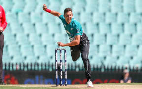 Trent Boult of the Blackcaps bowling. International One Day Cricket. Australia v New Zealand Blackcaps, Chappell-Hadlee Trophy, Game 1. Sydney Cricket Ground, NSW, Australia.
