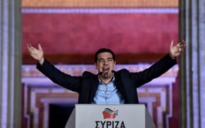 New Greek Prime Minister Alexis Tsipras addressing the country as the election results came in.