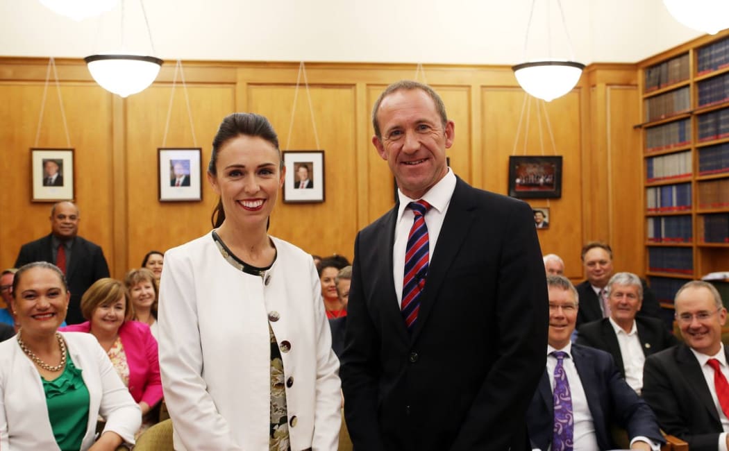 Jacinda Ardern and Andrew Little, shortly after Ardern was named deputy leader of the Labour Party.