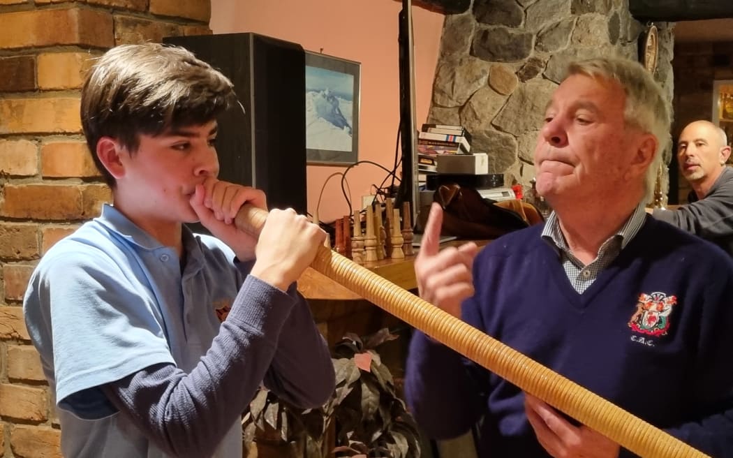 Ryan Bühler, 15, is the youngest of the alpine horn players of the Taranaki Swiss Club.