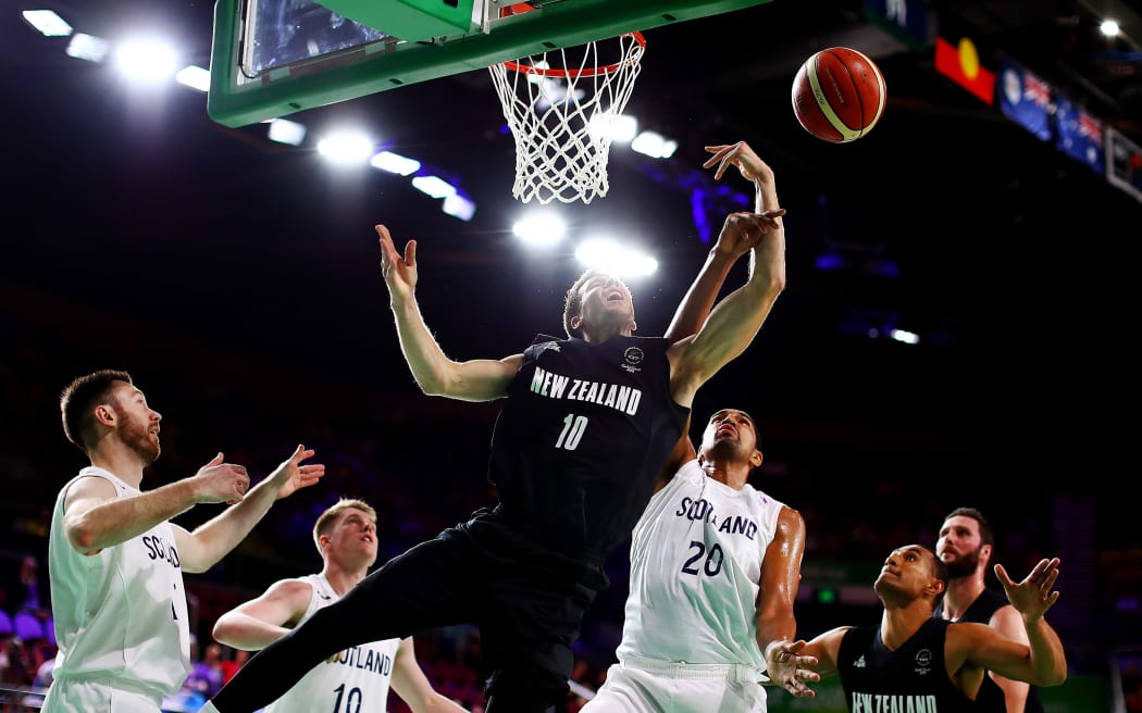 Tom Abercrombie in action during New Zealand's bronze medal winning match against Scotland at the Gold Coast 2018 Commonwealth Games.