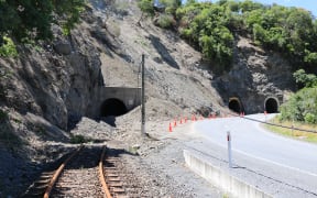 A slip over a train tunnel south of Kaikoura. Taken 18 January 2017.