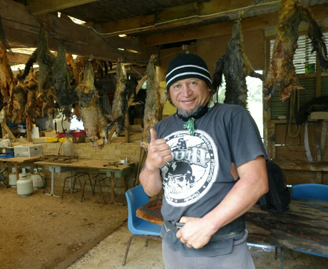 Todd Emery at Pawarenga trappers headquarters.