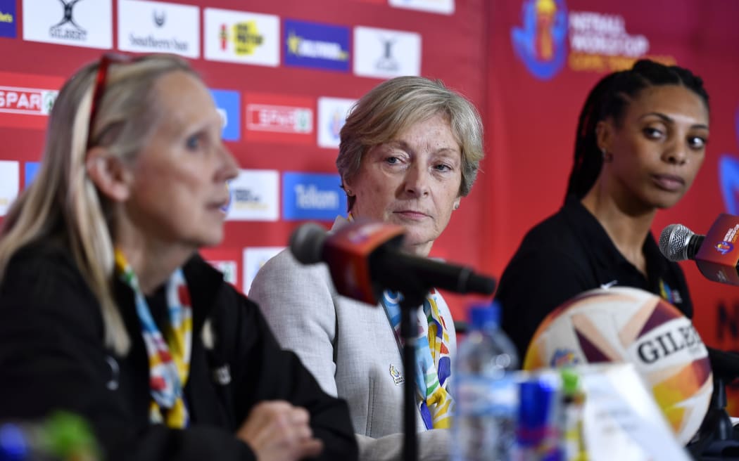 CAPE TOWN, SOUTH AFRICA - AUGUST 05: Dame Liz Nicholl (President) during the World Netball Press Conference at Cape Town International Convention Centre on August 05, 2023 in Cape Town, South Africa. (Photo by Ashley Vlotman/Gallo Images/Netball World Cup 2023)