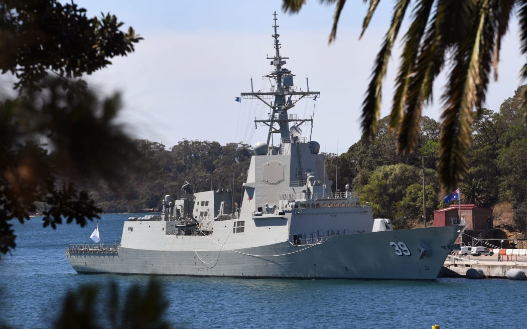 Australia's warship the HMAS Hobart, a Hobart-class air warfare destroyer, is moored at the Garden Island naval base in Sydney on October 12, 2017.