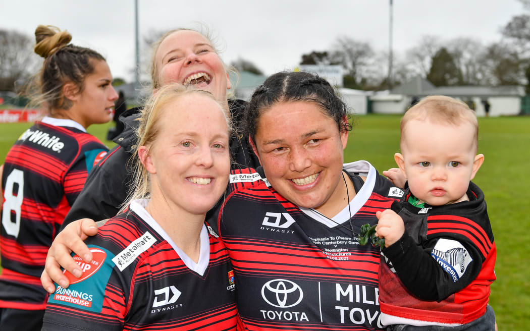 Kendra Cocksedge of Canterbury and Stephanie Te Ohaere-Fox of Canterbury after during the Farah Palmer Cup, 2021.