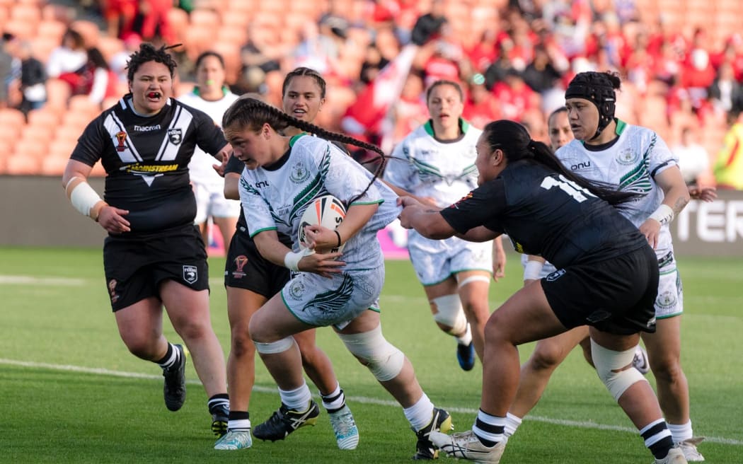 Maori Ferns (white) playing the Kiwi Ferns (black) ahead the 2017 Women’s Rugby League World Cup