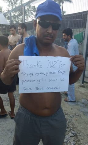 A Manus Island refugee during the daily protest in the detention centre, 5-11-17.