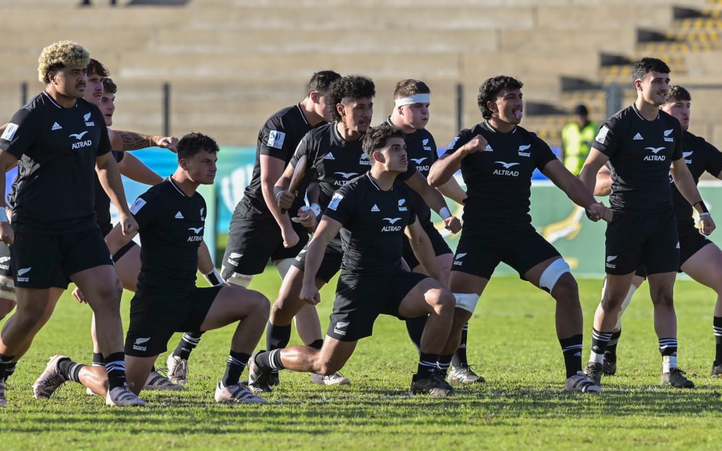 New Zealand U20 perform a haka before their match against Japan at the recent World Championship in South Africa.
