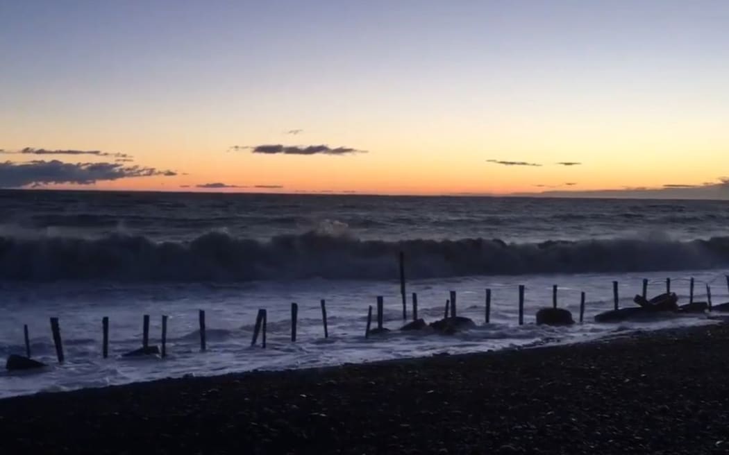 Waters in Hawke's Bay were still high as the sun was rising about 6.30am.