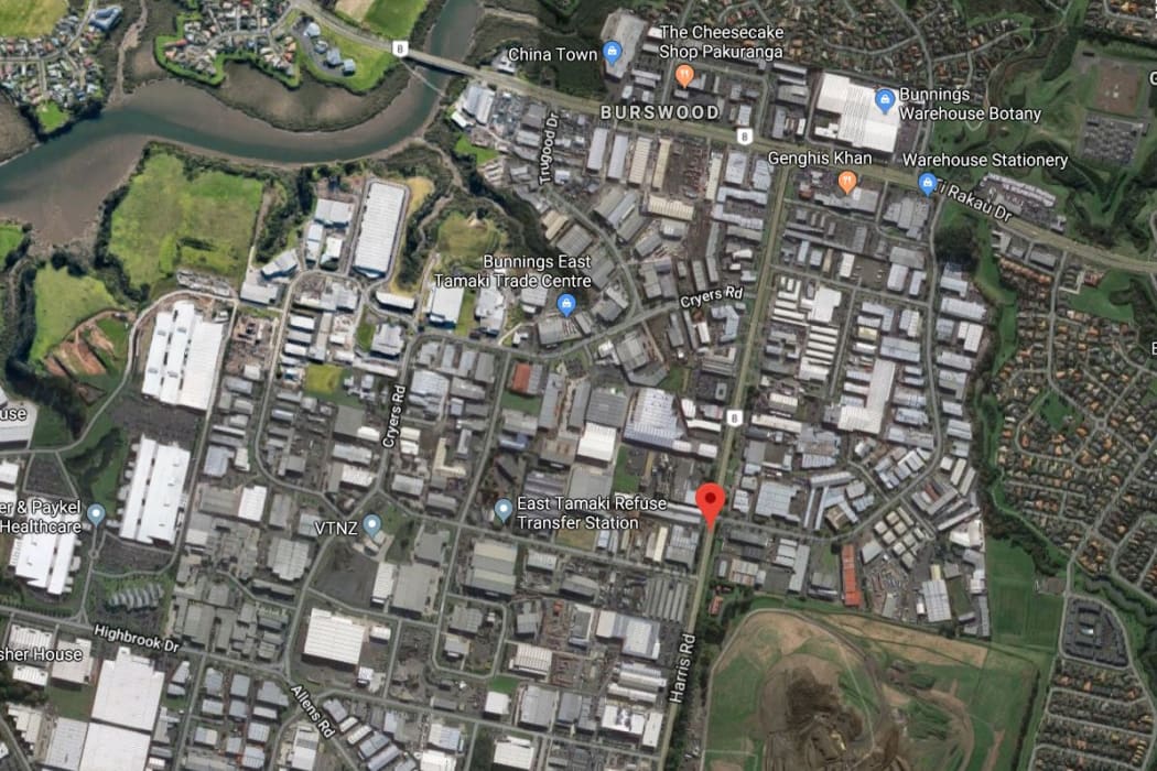 Harris Road in East Tamaki, Auckland, where a man was injured in a workplace incident on Friday 18 January.