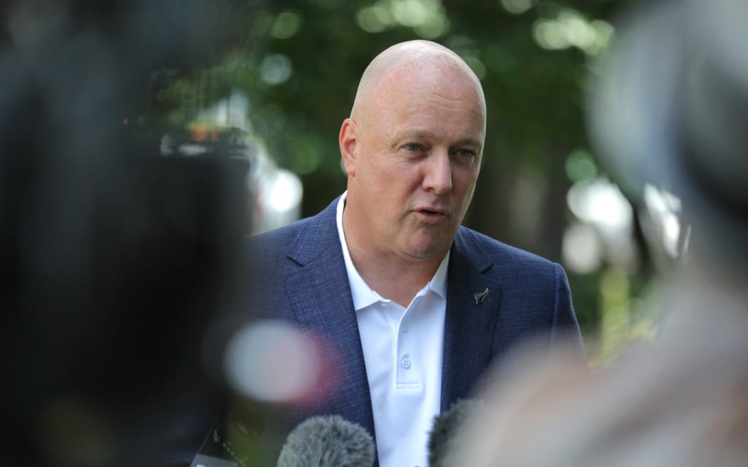 Christopher Luxon at a media standup in Papakura in Auckland