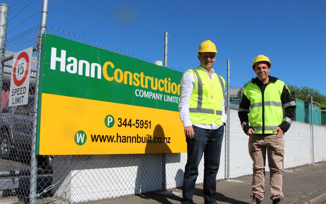 Māia Health Foundation Chief Executive Michael Flatman and Jake Hann from Hann Construction outside the former laundry building which will be transformed into a new child and youth mental health community outpatient facility.