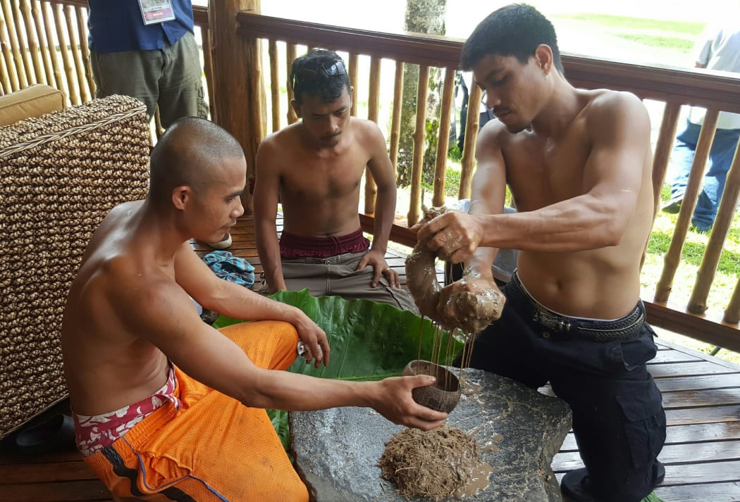 Kava being prepared for leaders at the Pacific Islands Forum.