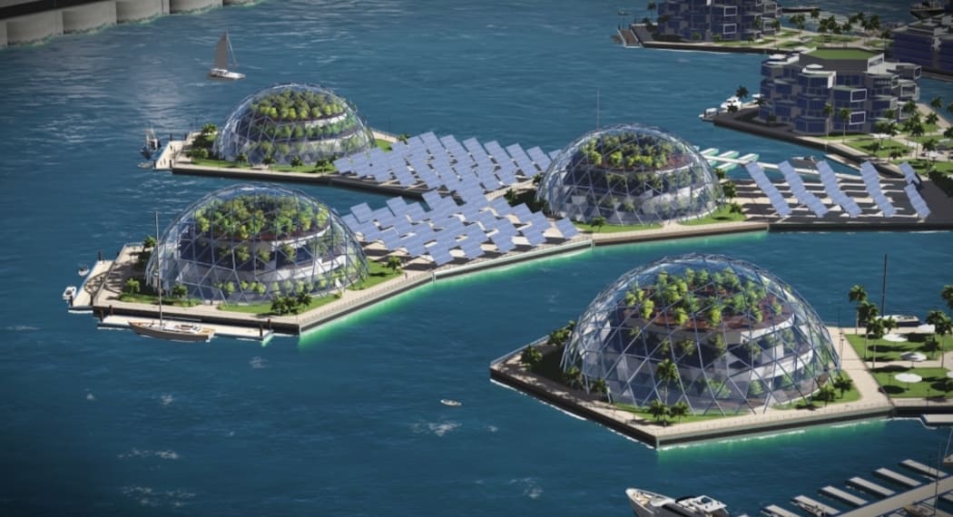 An artists impression of  sustainable domes