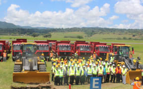 Representatives of Vanuatu's government and China Civil Engineering Construction Corporation attend a ground-breaking ceremony for the project to rehabilitate Port Vila's international airport, Bauerfield.