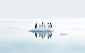 Emperor penguins on an ice floe.