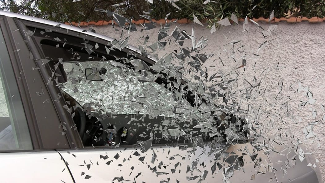 A broken car windscreen