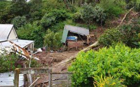 A landslide sent mud crashing into a house on Hospital Hill, Napier.