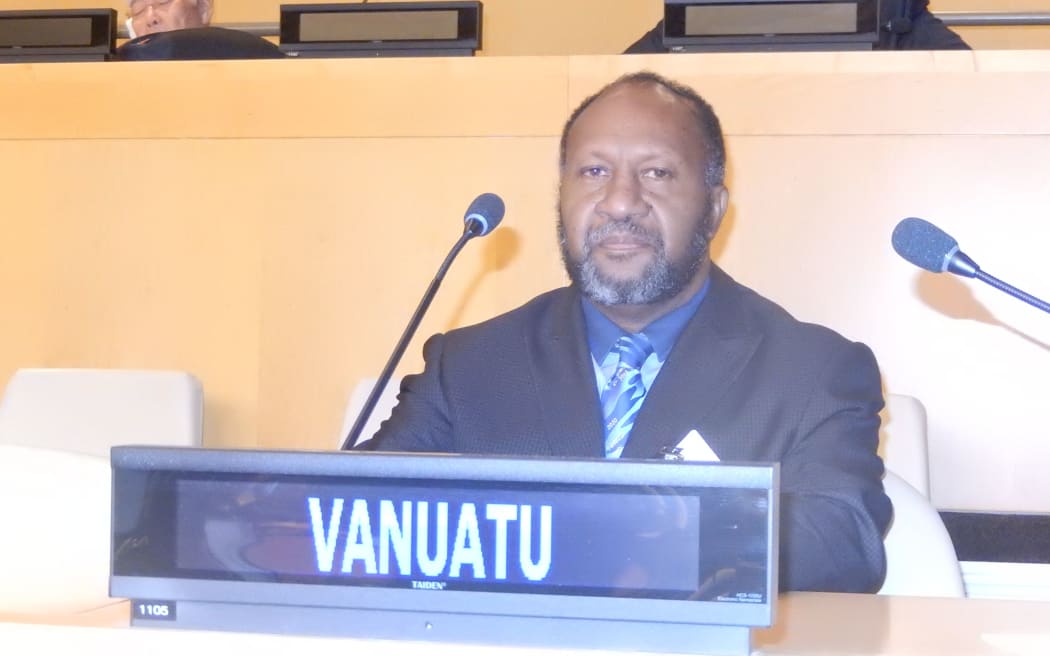 Vanuatu's prime minister, Charlot Salwai, at the United Nations General Assembly in New York.