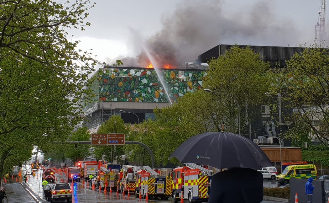 The fire still burning early on Wednesday.