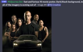 A screenshot of AI software Midjourney, with a prompt to create an image of the Fast and the Furious.
