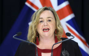 Housing Minister Megan Woods speaks to media during a press conference on Budget 2020 delivery day at Parliament May 14, 2020 in Wellington, New Zealand.
