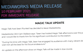 After a two day on-air absence, MediaWorks announced on Wednesdaythat Sean Plunket had left Magic Talk.