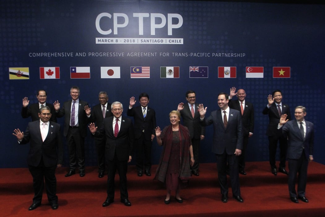 The official picture before signing the rebranded 11-nation Pacific trade pact Comprehensive and Progressive Agreement for Trans-Pacific Partnership (CPTPP) in Santiago, on March 8, 2018.