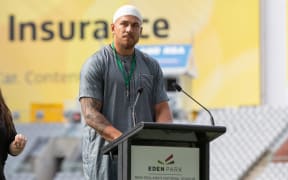 Sonny Bill Williams speaks at the Auckland service.