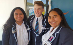 Aotea College students Joana Pulepule, Isaac Dowden and Elaina Tolai.