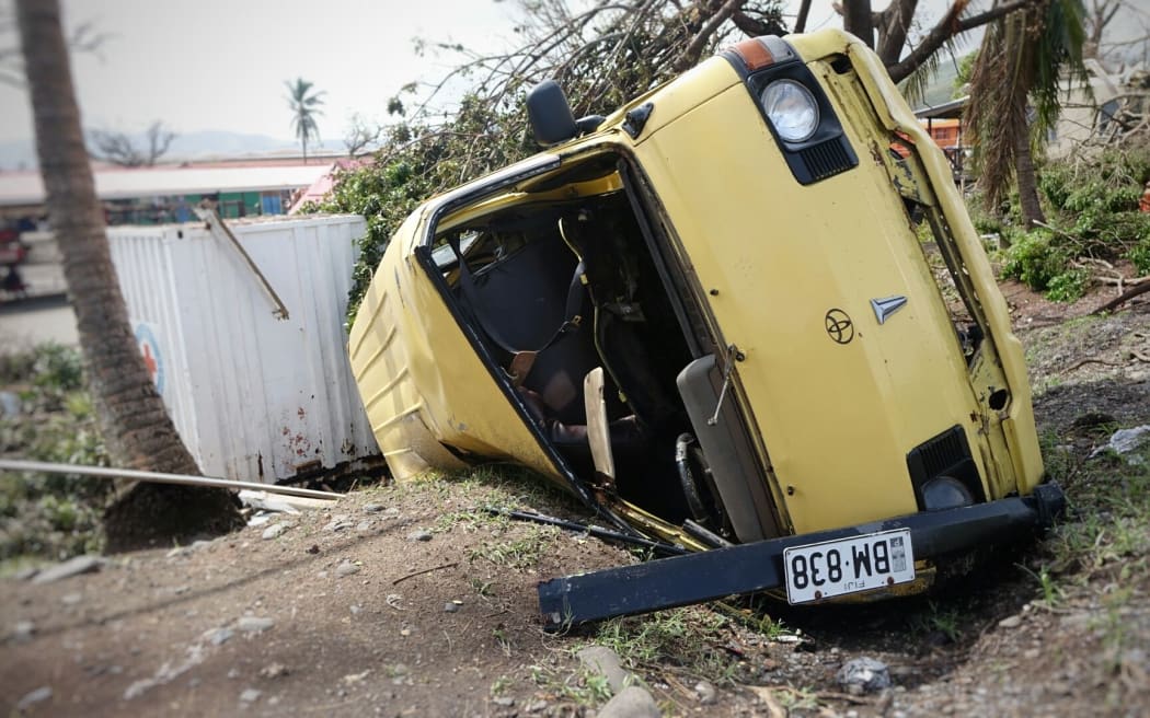 In Rakiraki the cyclone flipped a van and slammed it into the ground