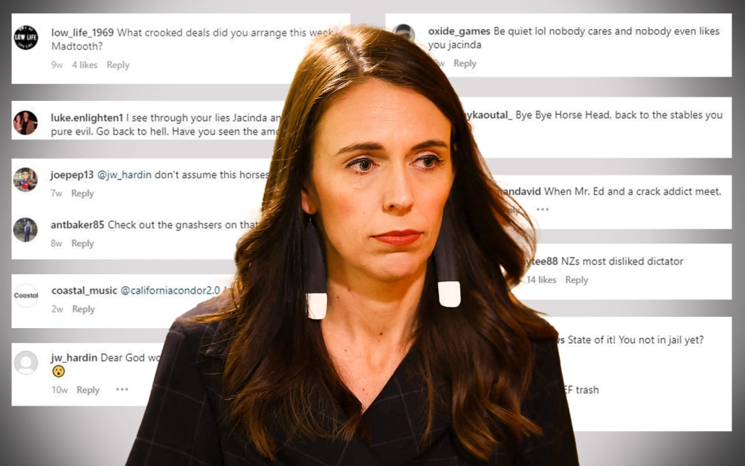 Jacinda Ardern in front of vitriolic social media comments