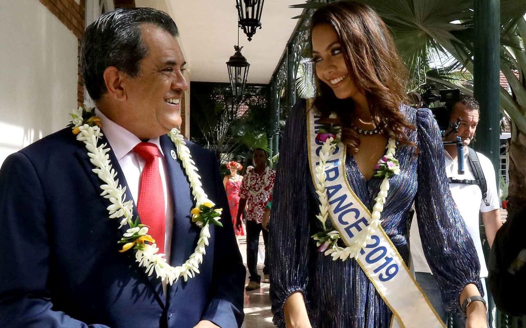 French Polynesia president Edouard Fritch and Miss France Vaimalama Chaves