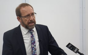 Cabinet MP Andrew Little addressing the public meeting in New Plymouth last night.