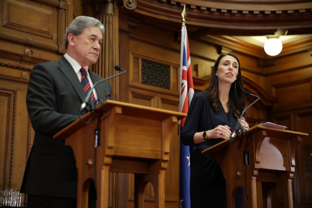 Jacinda Ardern and Winston Peters speak after signing the coalition agreement.