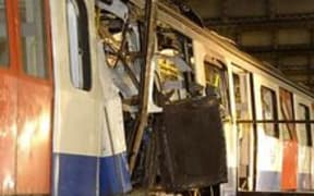 This image was taken on 7th July 2005. It shows the wrecked London Underground train at Aldgate tube station  where paramedic Sandie Davis Roberts worked to save lives