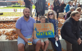 Bradley, Lachlan and Beth Tindall were among the people who turned up to see the petition get handed over the the Canterbury Regional Council.