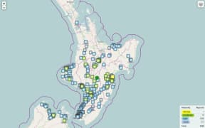 The earthquake, which hit Taihape (green dot), was felt around the North Island.