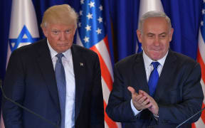 US President Donald Trump and Israel's Prime Minister Benjamin Netanyahu shake hands after delivering press statements before an official dinner in Jerusalem.