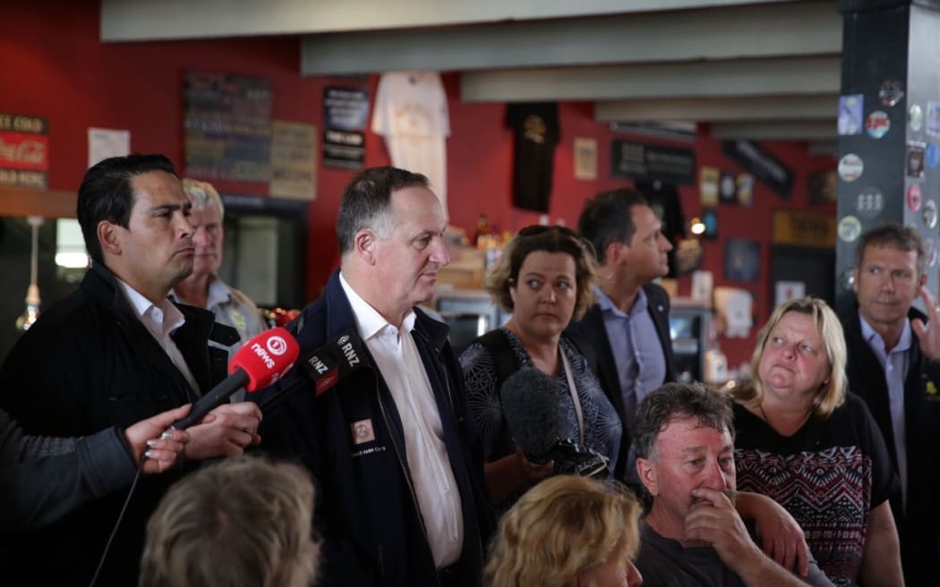 John Key talks to Kaikoura business owners in his second visit to the town since the big quake.