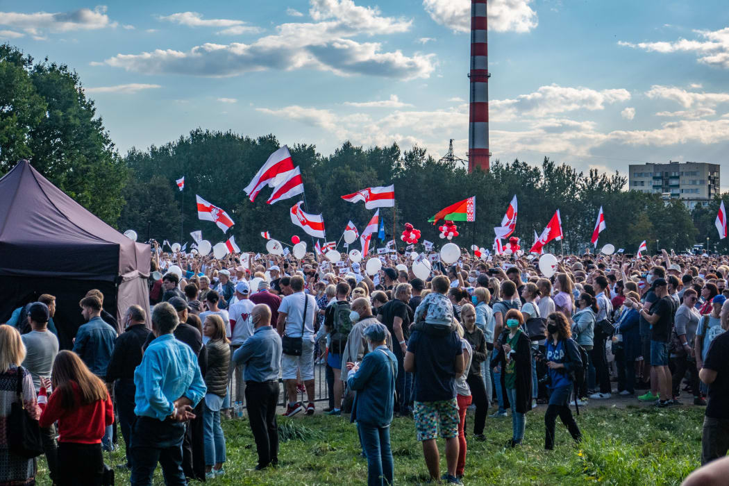 A rally in support of Sviatlana Tsikhanouskaya in Minsk.